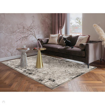 Mayfair Flora MAY04 Modern Abstract Distressed Metallic Shimmer Soft Velvety Touch Textured Polyester Low Profile Short Pile Warm Taupe/Stone Grey/Ivory/Charcoal Black/Ash Beige Rug-Desire Rugs-Rug Love - The Most Loved Rug Store